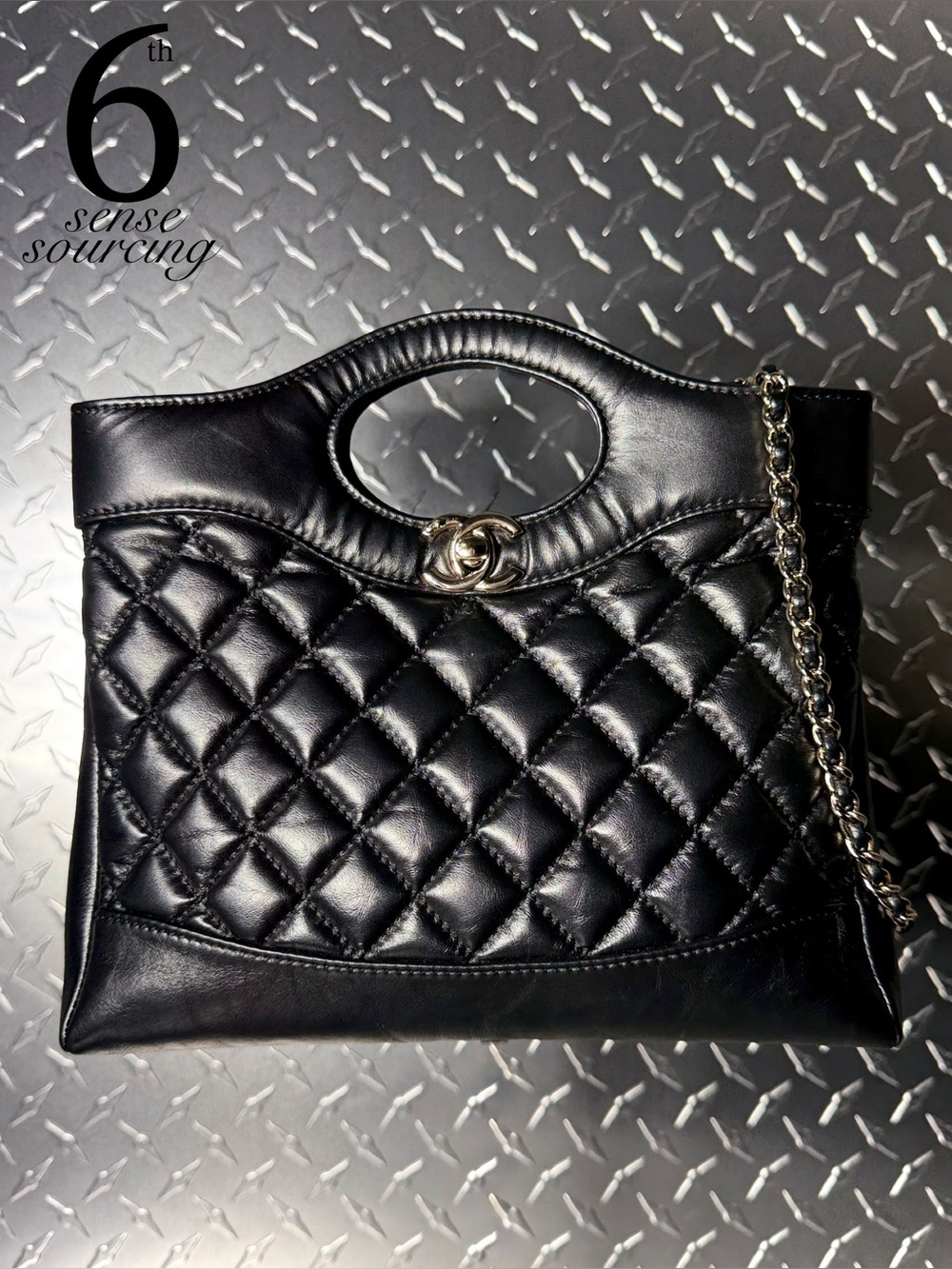 Chanel Crumpled Calfskin Quilted Mini 31 Shopping Bag in Black